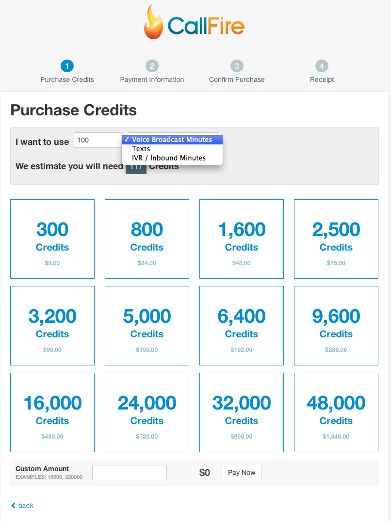 Purchasing Credits, Phone Numbers, and Keywords CallFire